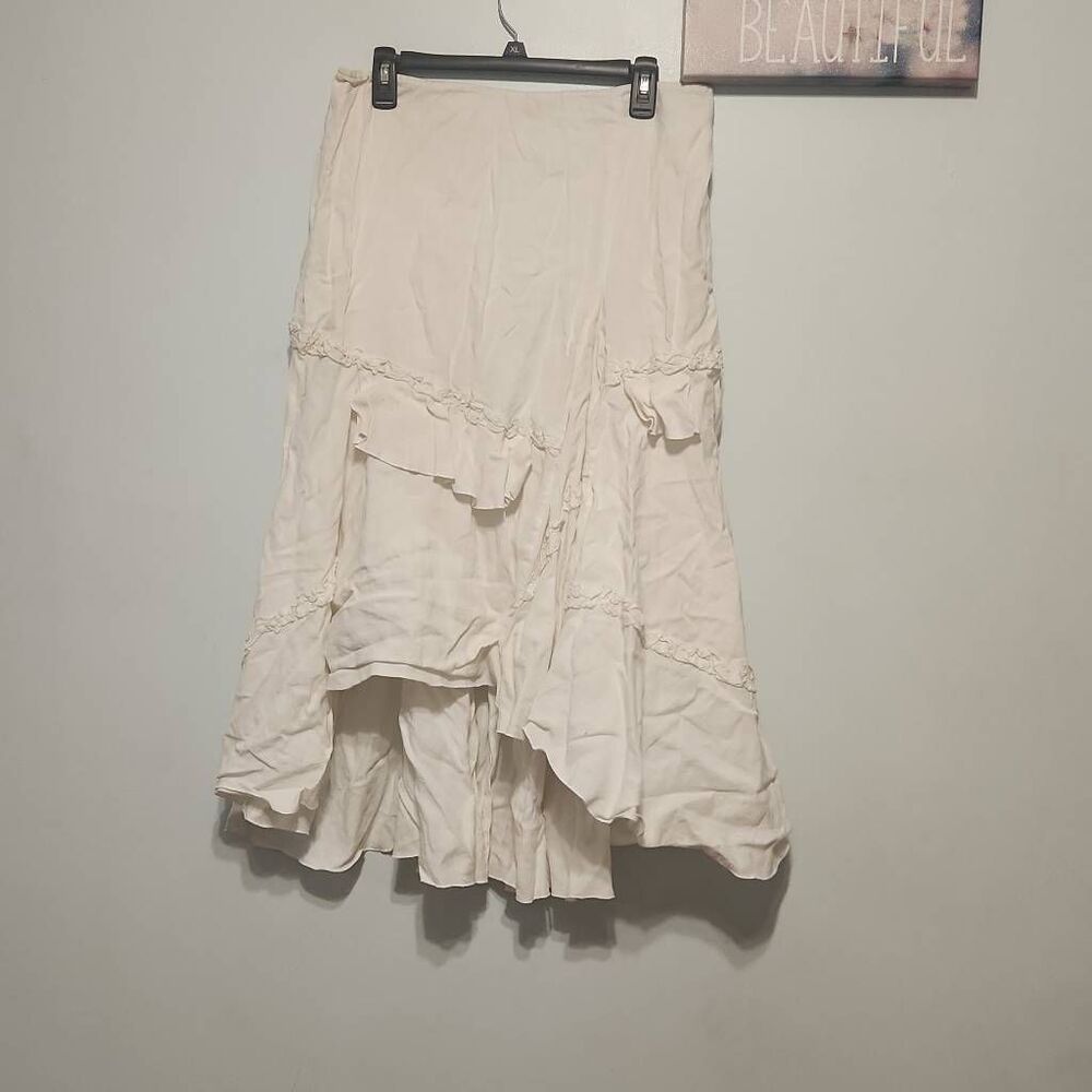 Promod size 14 UK Off White Tiered Maxi Skirt Boho Linen